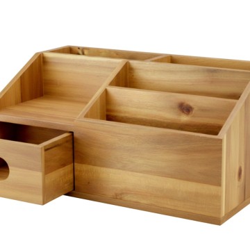 Premium Acacia Wood Desktop Organizer - Multi-Compartment Storage with Drawer